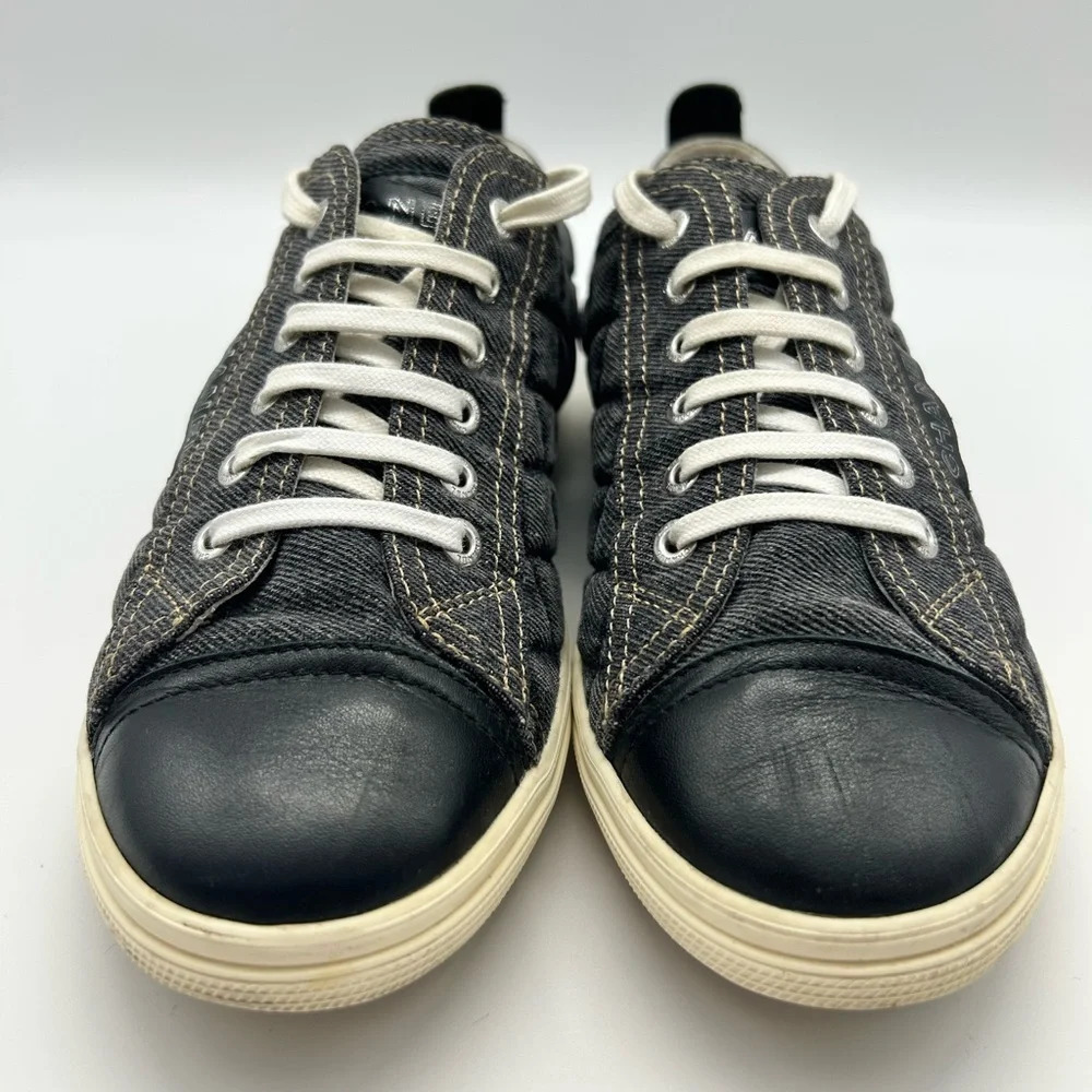 Chanel quilted denim leather lined low top sneakers shoes authentic 38 - Picture 4 of 15